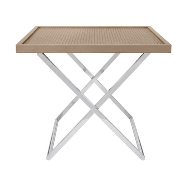 GB-RIVIERE-T1-INT-StoolWoven-leatherMetal-LegsChrome-CUTOUT-TAUPE-1200x1200-100KB Riviere Erice Side Table | Kneen & Co