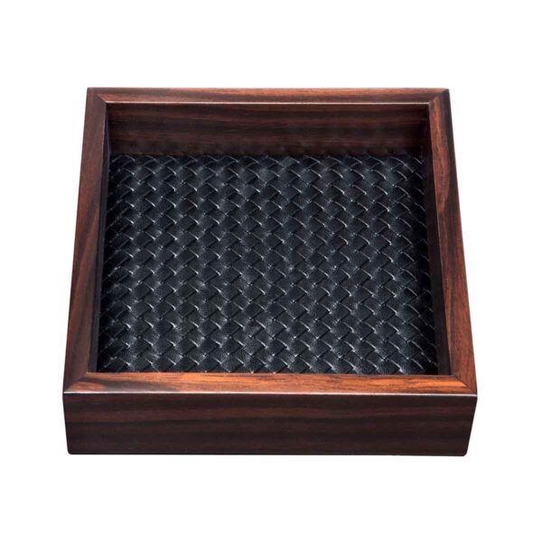 GB-Riviere-VT1-EINT-Febe-Ebony-HndwvnSQR-ValetTray-WovenPadded-LiningLeather-BLK-Frame-EBONY-SM-CUTOUT01-1200x1200-100KB Riviere Febe Small Square Ebony Handwoven Valet Tray | Kneen & Co