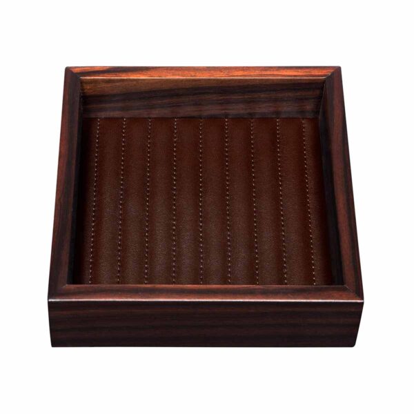 GB-Riviere-VT1-EP-Febe-Ebony-LinesSQR-ValetTray-Quilted-StripedLeather-MOKA-Frame-EBONY-SM-CUTOUT01-1200x1200-100KB Riviere Febe Small Square Ebony Lines Valet Tray | Kneen & Co