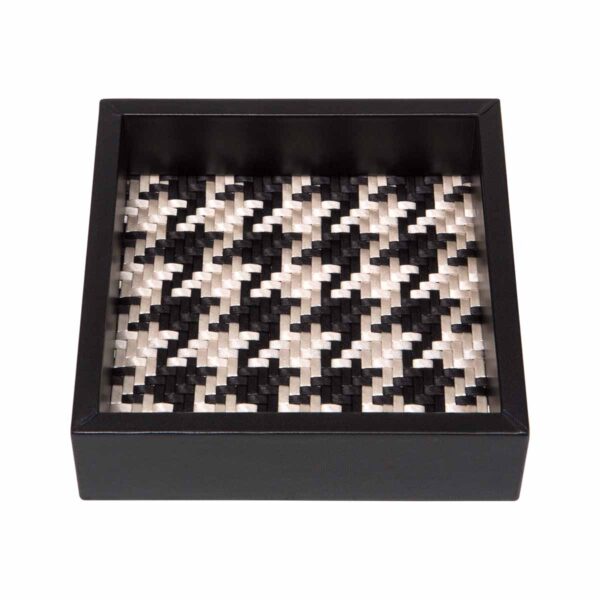 GB-Riviere-VT1-RBN-FebeSQR-ValetTray-With-Houndstooth-BLK-IVORY-CUTOUT01-1200x1200-100KB Riviere Febe Small Square Waxed Cotton Valet Tray | Kneen & Co