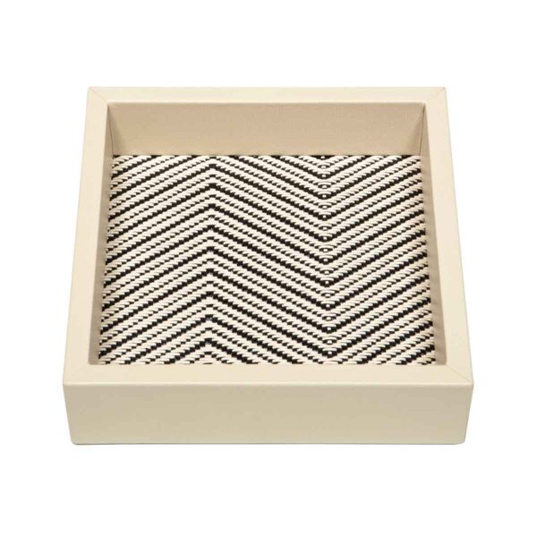 GB-Riviere-VT1-SP-FebeSQR-ValetTray-Herringbone-WaxtedCotton-FrameLeather-IVORY-CUTOUT01-1200x1200-100KB Riviere Febe Small Square Waxed Cotton Valet Tray | Kneen & Co