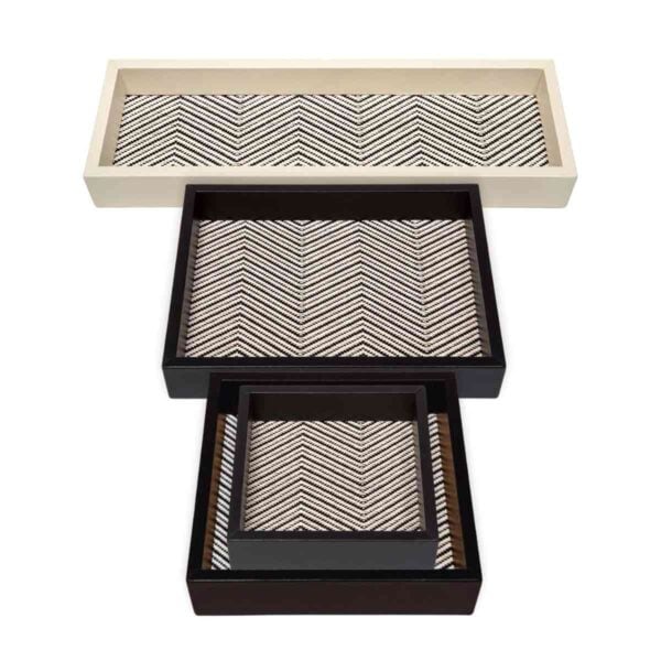 GB-Riviere-VT1-VT2-VT3-VT5-SP-Febe-ValetTray-Herringbone-WaxtedCotton-FrameLeather-BLK-IVORY-CUTOUT01-1200x1200-100KB Riviere Febe Waxed Cotton Valet Trays | Kneen & Co