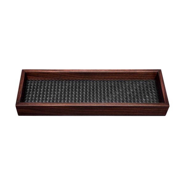 GB-Riviere-VT2-EINT-Febe-Ebony-Hndwvn-LongRectangular-ValetTray-WovenPaddedLeather-BLK-Frame-EBONY-CUTOUT01-1200x1200-100KB Riviere Febe Long Rectangular Ebony Handwoven Valet Tray | Kneen & Co