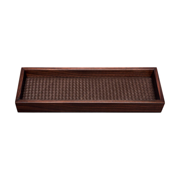 GB-Riviere-VT2-EINT-Febe-Ebony-Hndwvn-LongRectangular-ValetTray-WovenPaddedLeather-MOKA-Frame-EBONY-CUTOUT01-1200x1200-100KB Riviere Febe Long Rectangular Ebony Handwoven Valet Tray | Kneen & Co