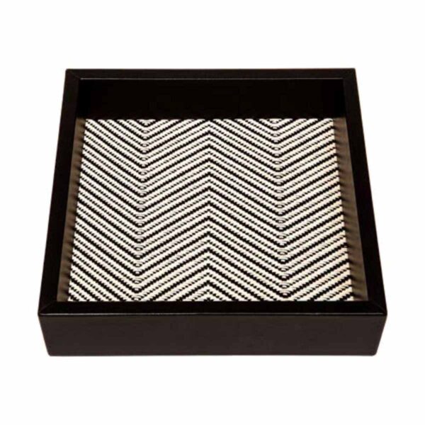 GB-Riviere-VT5-SP-FebeSQR-ValetTray-Herringbone-WaxtedCotton-FrameLeather-BLK-IVORY-LG-CUTOUT01-1200x1200-100KB.jpeg Riviere Febe Large Square Waxed Cotton Valet Tray | Kneen & Co
