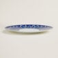 Hermès Bleus D’Ailleurs American Dinner Plate shown on table | Kneen & Co