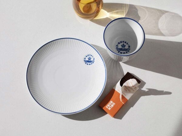 RC-Blueline-Plate-19cm-Thermal-mug-02-1200w-100KB Royal Copenhagen Blueline Dinnerware set on table | Kneen & Co