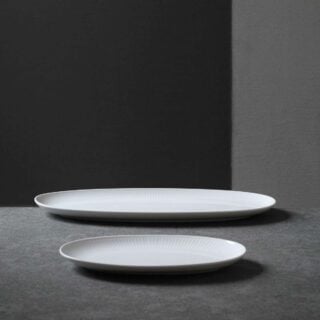 Royal Copenhagen White Fluted Oval Serving Dishes set on table | Kneen & Co