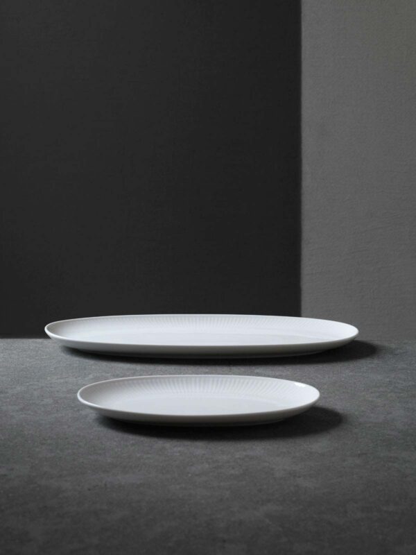 Royal Copenhagen White Fluted Oval Serving Dishes set on table | Kneen & Co