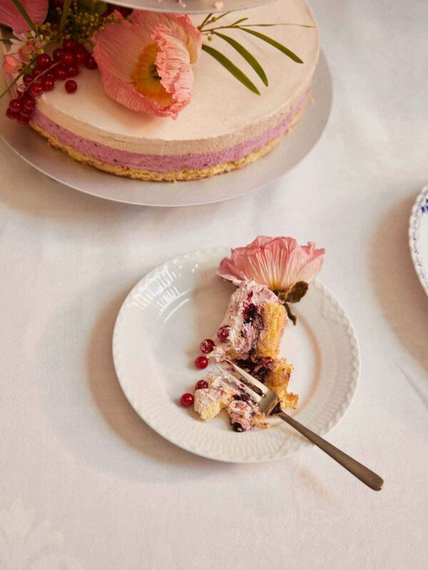 Royal Copenhagen White Fluted Half Lace Dessert plate with wedding cake | Kneen & Co