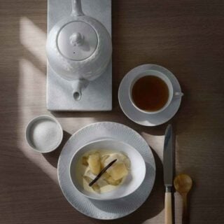 RC-White-mix-page25-1200w-100KB Royal Copenhagen White Fluted Tea Service set on table | Kneen & Co