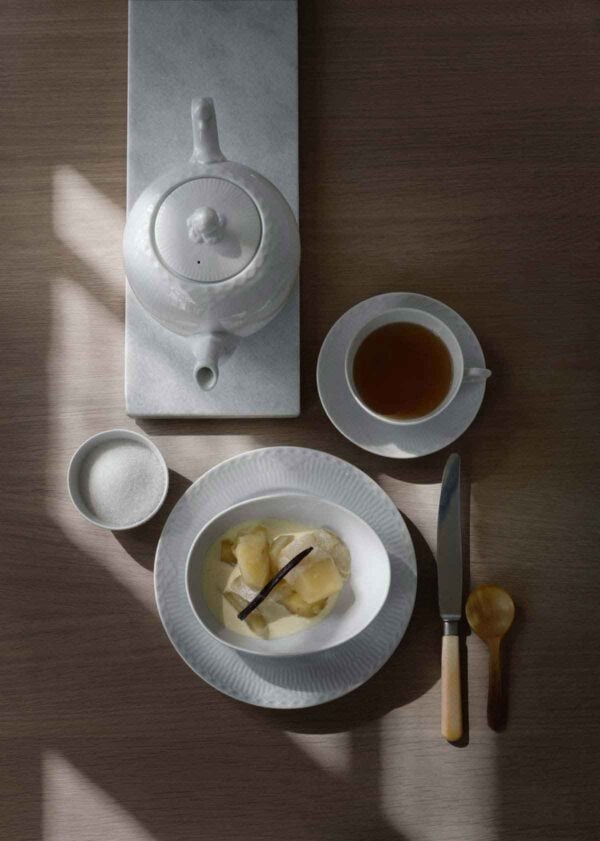 RC-White-mix-page25-1200w-100KB Royal Copenhagen White Fluted Tea Service set on table | Kneen & Co