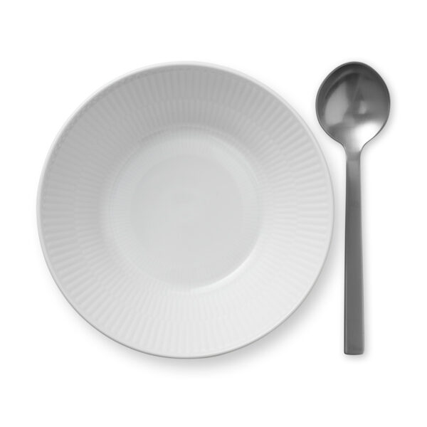 RoyalCopenhagen-1016939-WHITE-FLUTED-PLATE-DEEP-17CM-01-1200x1200-100KB Royal Copenhagen White Fluted Deep Bowl shown on table | Kneen & Co