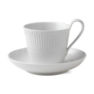 Royal Copenhagen White Fluted Half Lace Cup and Saucer | Kneen & Co