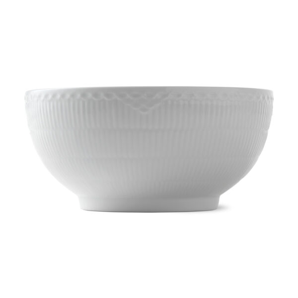 RoyalCopenhagen-1017290-WHITE-FLUTED-HL-BOWL-310CL-04-1200x1200-100KB Royal Copenhagen White Fluted Half Lace Large Serving Bowl shown on table | Kneen & Co