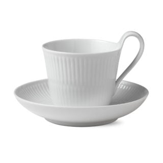 Royal Copenhagen White Fluted High Handle Cup and Saucer | Kneen & Co