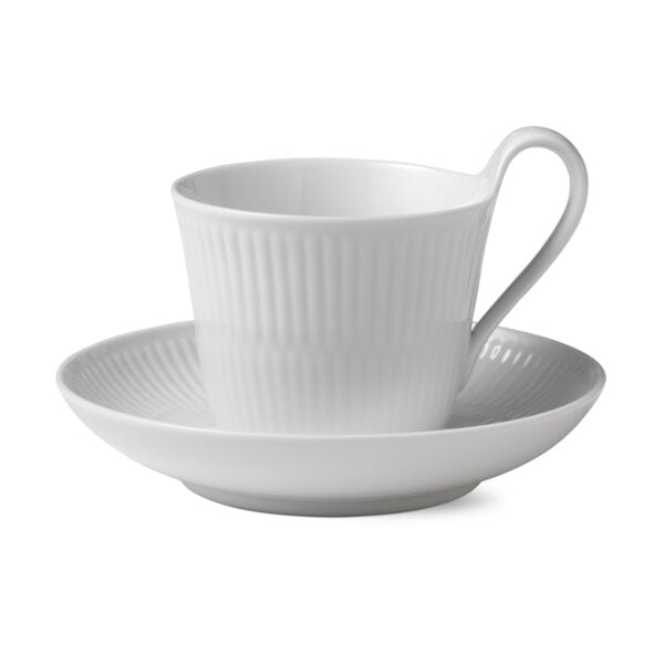 Royal Copenhagen White Fluted High Handle Cup and Saucer | Kneen & Co