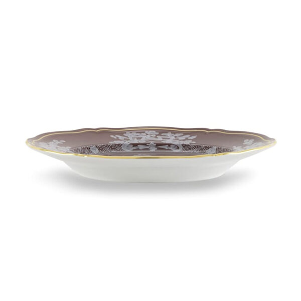 Ginori 1735 Oriente Italiano Castagna Dessert Plate shown on table | Kneen & Co