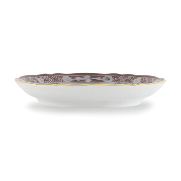 Ginori 1735 Oriente Italiano Castagna Coffee Saucer shown on table | Kneen & Co