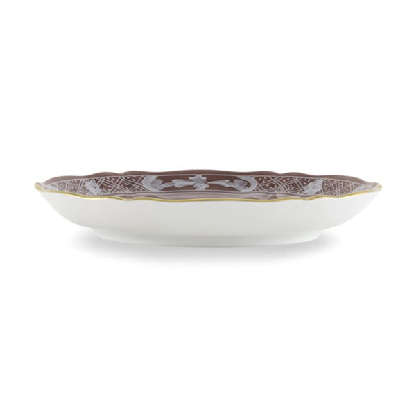 Ginori 1735 Oriente Italiano Castagna Tea Saucer shown on table | Kneen & Co