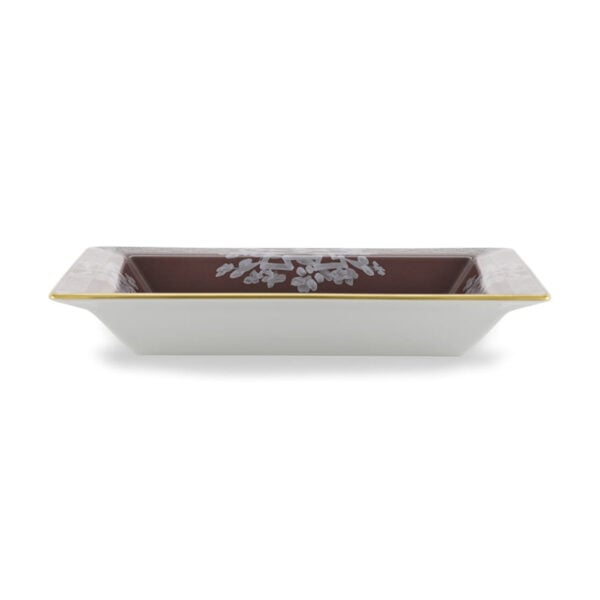 Ginori 1735 Oriente Italiano Castagna Squared Vide Poche shown on table | Kneen & Co
