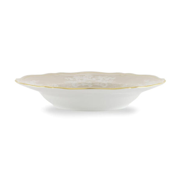 Ginori 1735 Oriente Italiano Meringa Soup Plate shown on table | Kneen & Co
