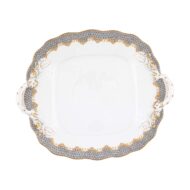 Herend Fish Scale Grey Cake Plate with Handles