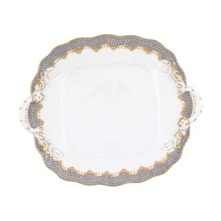 Herend Fish Scale Grey Cake Plate with Handles | Kneen & Co