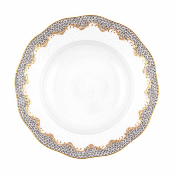 Herend Fish Scale Grey Rim Soup Plate | Kneen & Co