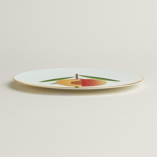 HERMES-KAORUMI-DNRWR-061947P-above-wm-4-1200x1200-100KB Hermès Kaorumi Dessert Plates Yellow – Set of 6 shown on table | Kneen & Co