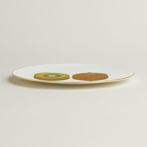 HERMES-KAORUMI-DNRWR-061947P-above-wm-5-1200x1200-100KB Hermès Kaorumi Dessert Plates Yellow – Set of 6 shown on table | Kneen & Co