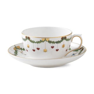 Royal Copenhagen Star Fluted Christmas Tea Cup and Saucer | Kneen & Co