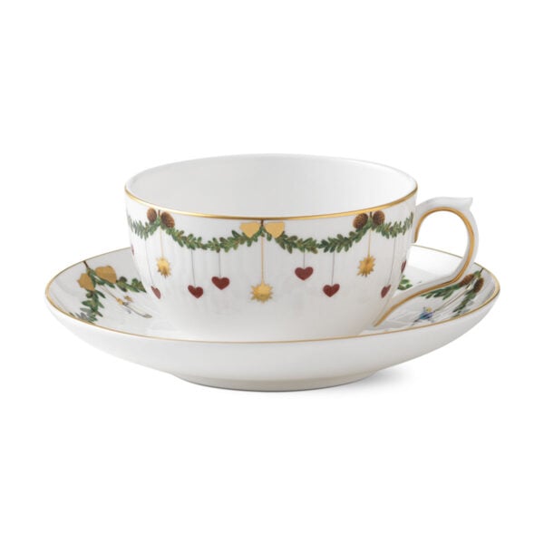 Royal Copenhagen Star Fluted Christmas Tea Cup and Saucer | Kneen & Co