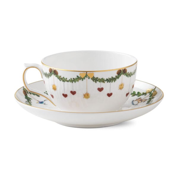 Royal Copenhagen Star Fluted Christmas Tea Cup and Saucer | Kneen & Co
