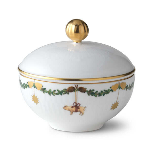 Royal Copenhagen Star Fluted Christmas Sugar Bowl with Lid | Kneen & Co