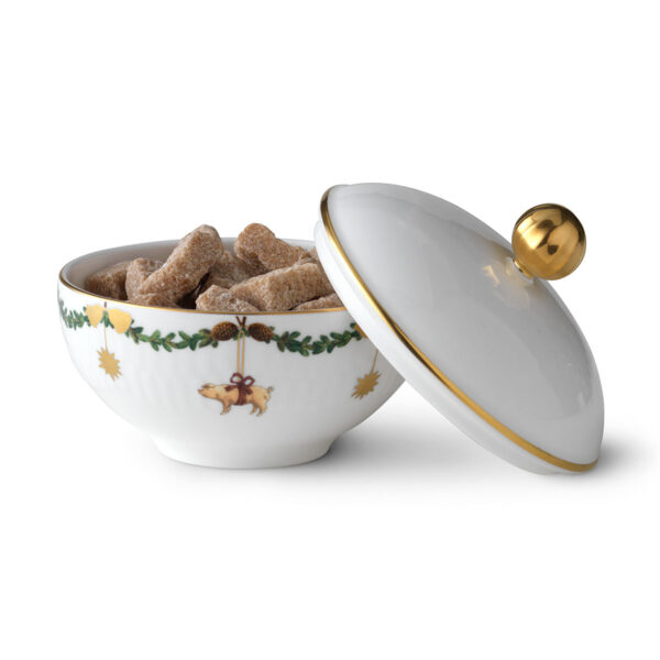 Royal Copenhagen Star Fluted Christmas Sugar Bowl with Lid | Kneen & Co