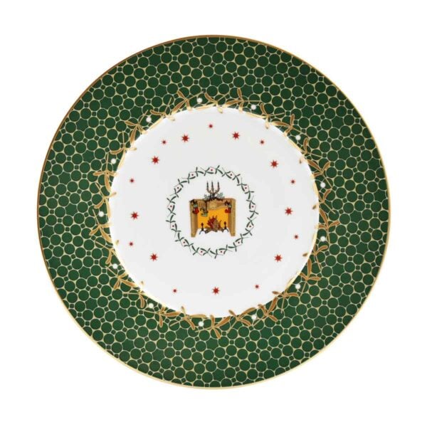 Bernardaud Noël Green Fireplace Dessert Plate | Kneen & Co