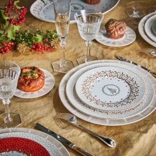 Bernardaud Noël Dinnerware set on Holiday Table | Kneen & Co