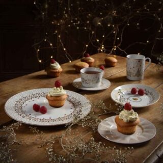 BernardaudNoel-MOOD-22449-02-LiliROZE-2717×2717-1200w-100KB Bernardaud Noël Dinnerware Dessert Plates set on Holiday Table | Kneen & Co