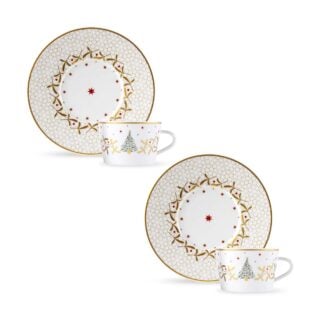 Bernardaud Noël Tea Cup and Saucer - Set of 2 | Kneen & Co