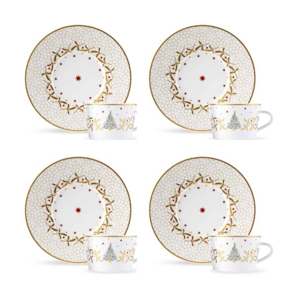 Bernardaud Noël Tea Cup and Saucer - Set of 4 | Kneen & Co