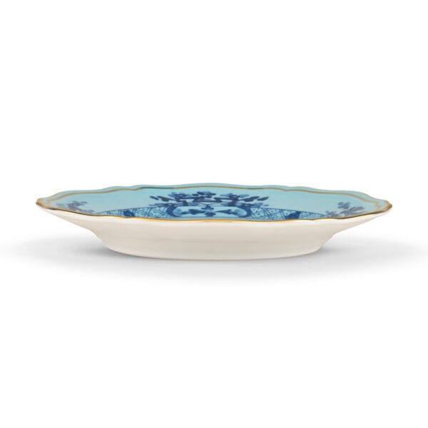 GINORI-OrienteItal-IRIS-003RG00-FPT110010170G00124300-3-1200x1200-100KB Ginori 1735 Oriente Italiano Iris Flat Bread Plate shown on table | Kneen & Co