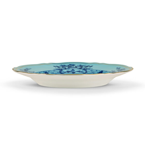 Ginori 1735 Oriente Italiano Iris Flat Dessert Plate shown on table | Kneen & Co