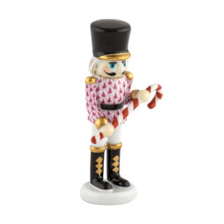 Herend Holiday Small Nutcracker with Candy Cane in Raspberry | Kneen & Co