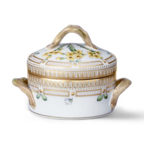 RoyalCopehagen-1147156-1019016-FloraDanica-SUGAR-BOWL+COVER-SM-10CL-SIDE1-Sedum-acre-L-1200x1200-100KB Royal Copenhagen Flora Danica Small Sugar Bowl with Lid | Kneen & Co