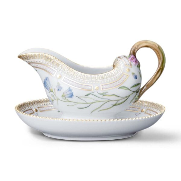 RoyalCopehagen-1147563-1017592-01-FloraDanica-SAUCE-BOAT+STAND-35CL-SIDE1-Campanula-Rotundifolia-v-Arctica-Lge-1200x1200-100KB Royal Copenhagen Flora Danica Sauce Boat on Dish | Kneen & Co