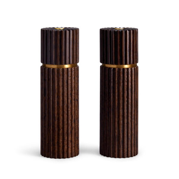 SP1350a L'Objet Ionic Salt and Pepper Mill in Smoked Oak - Set of 2 | Kneen & Co