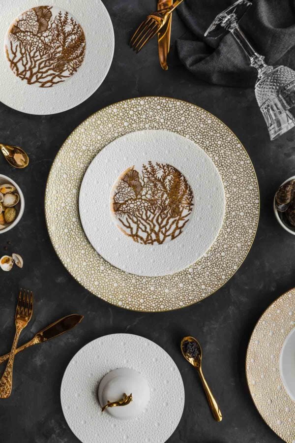 BERNARDAUD-MOOD-22920-Ecume-Naiade-01-Lily-Rose-4480x6720-1200w-100KB Bernardaud Ecume Mordoré Dinnerware set on wood table | Kneen & Co