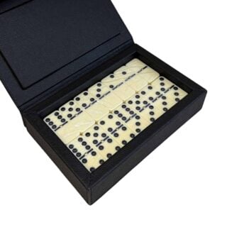 Parma Domino Game Box in Black Golf Leather | Kneen & Co