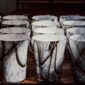 Workshop environment with Baobab Collection Stones Marble candles in hand-blown glass grey marble with black strokes edged in beige | Kneen & Co